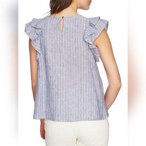 1. State Flounce Sleeve Linen Stripe Top chambray sleeveless feminine summer